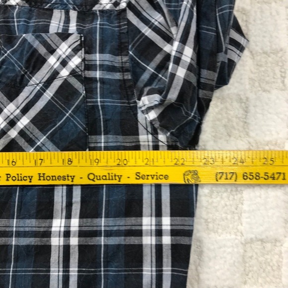 Affliction Shirt Mens Extra Large Blue Plaid Button Up Embroidered Distressed - Picture 6 of 13